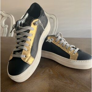 P448 Womens Sneakers Sz 39/8.5 US Black/ Gold